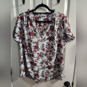 Floral Print Tulip Sleeve Women's Top